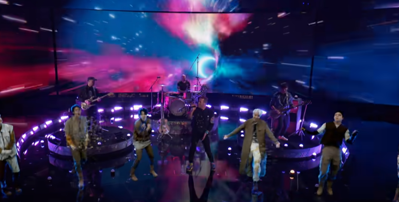 Coldplay and BTS on stage for "The Voice"